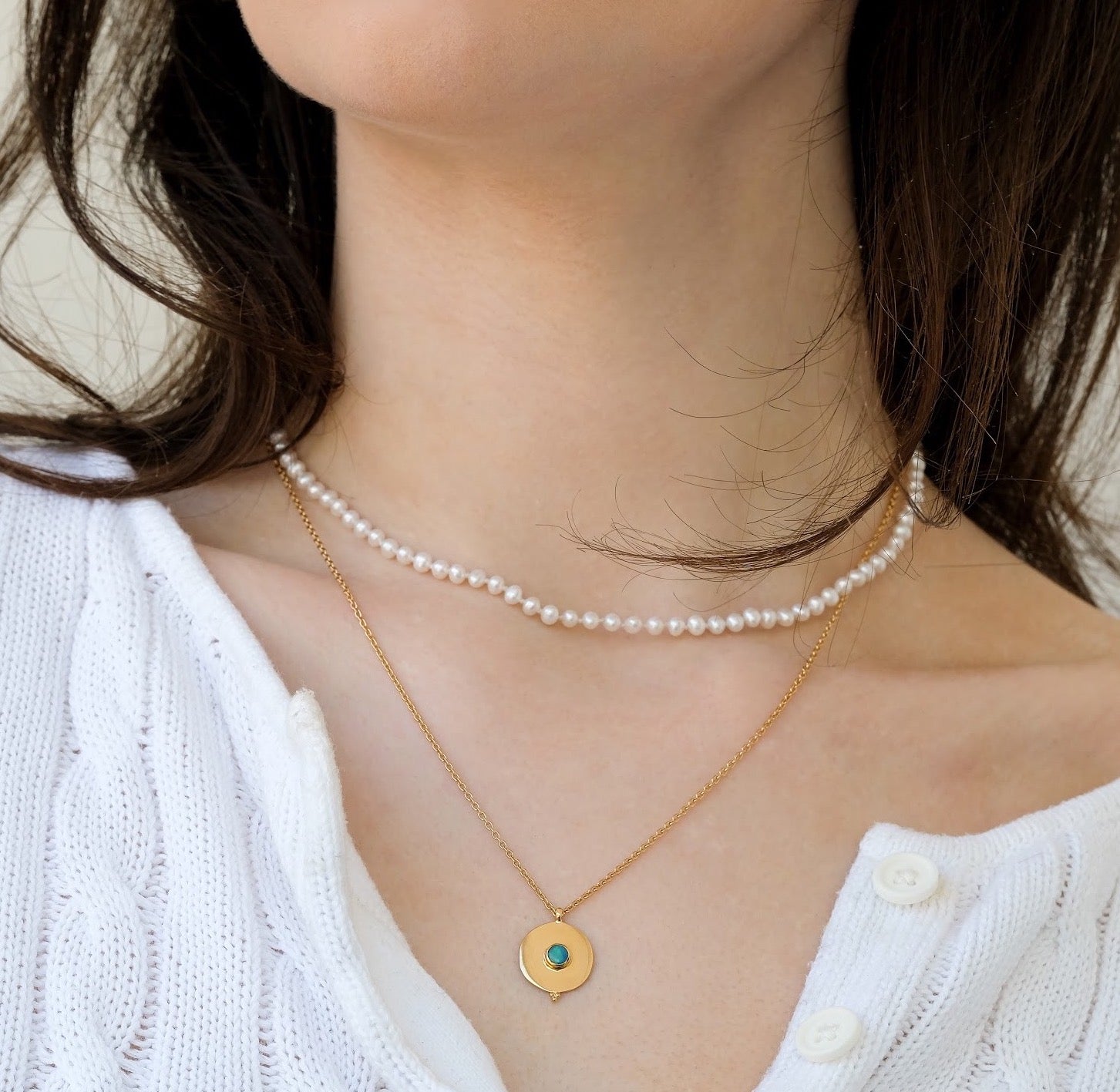 Disc Necklace, Opal, Silver