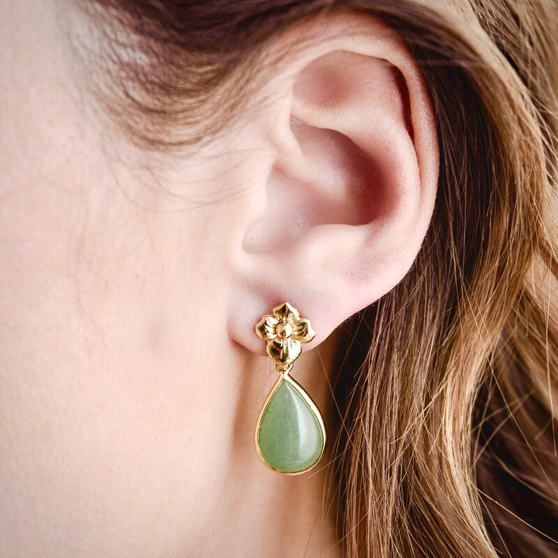 Tiare Earring, Green Adventurine, Gold
