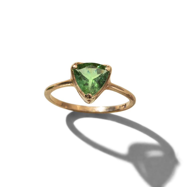 Trigon Ring, Green Tourmaline, 9kt Yellow Gold