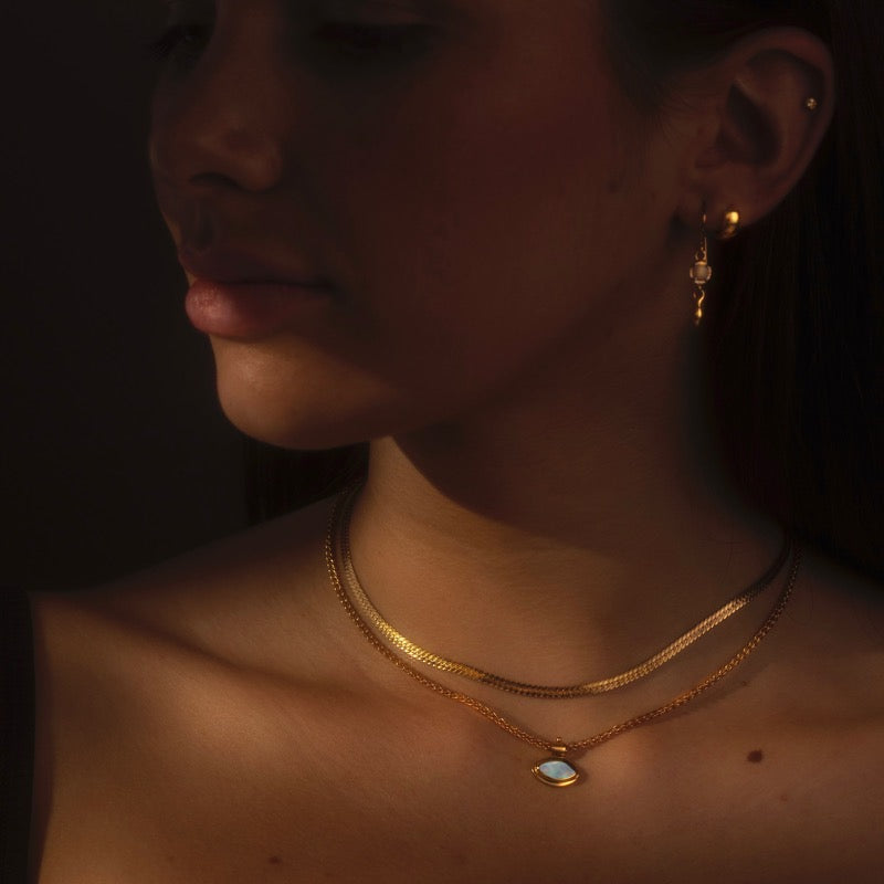 Iris Necklace, White Opal, Gold