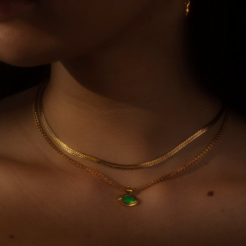 Iris Necklace, Green Onyx, Gold