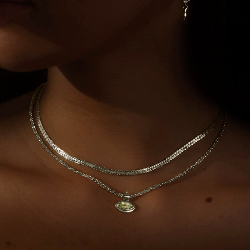 Iris Necklace, Peridot, Silver