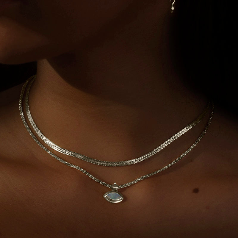 Iris Necklace, White Opal, Silver