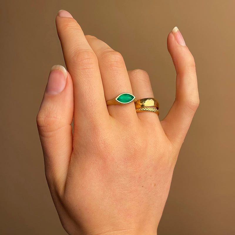 Iris Ring, Green Onyx, Gold