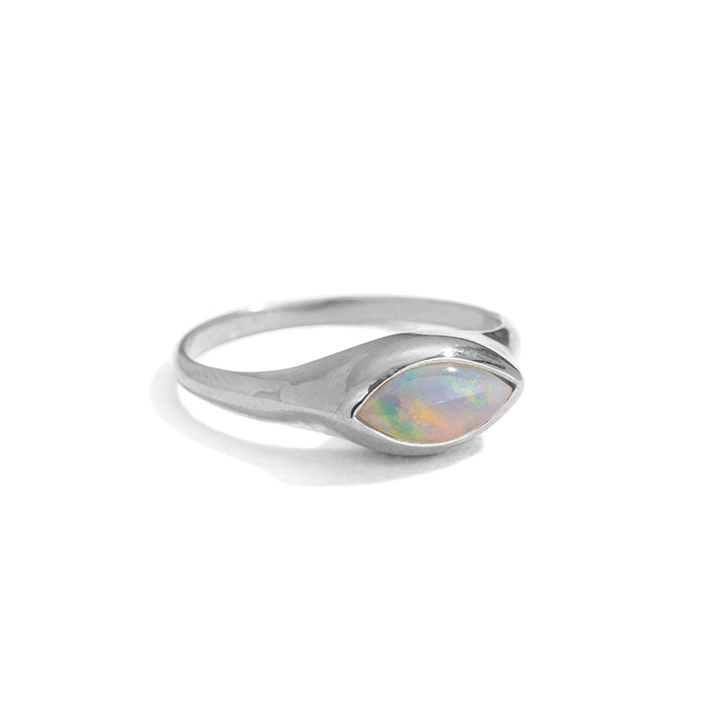 Iris Ring, White Opal, Silver