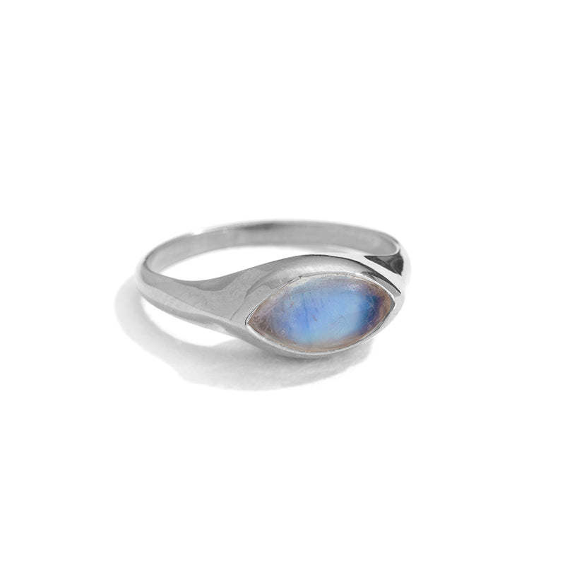 Iris Ring, Rainbow Moonstone, Silver