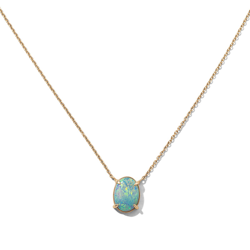 Ophelia Necklace, Black-Blue Opal, 9kt Yellow Gold
