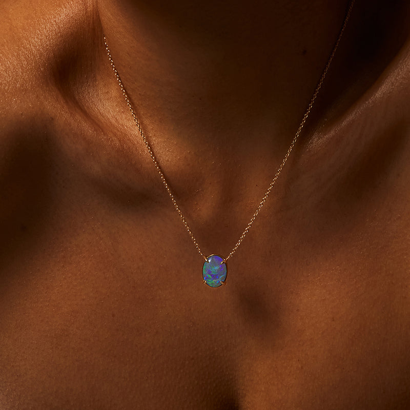 Ophelia Necklace, Black Opal, 9kt Yellow Gold