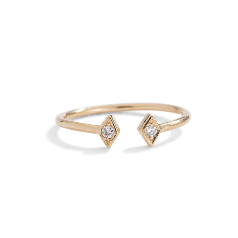 Rhombic Diamond Split Ring, 9kt Yellow Gold