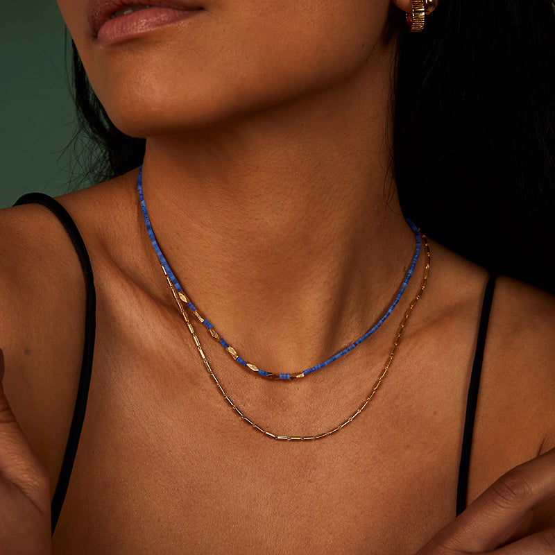 Rhombus Necklace, Lapis Lazuli, Gold