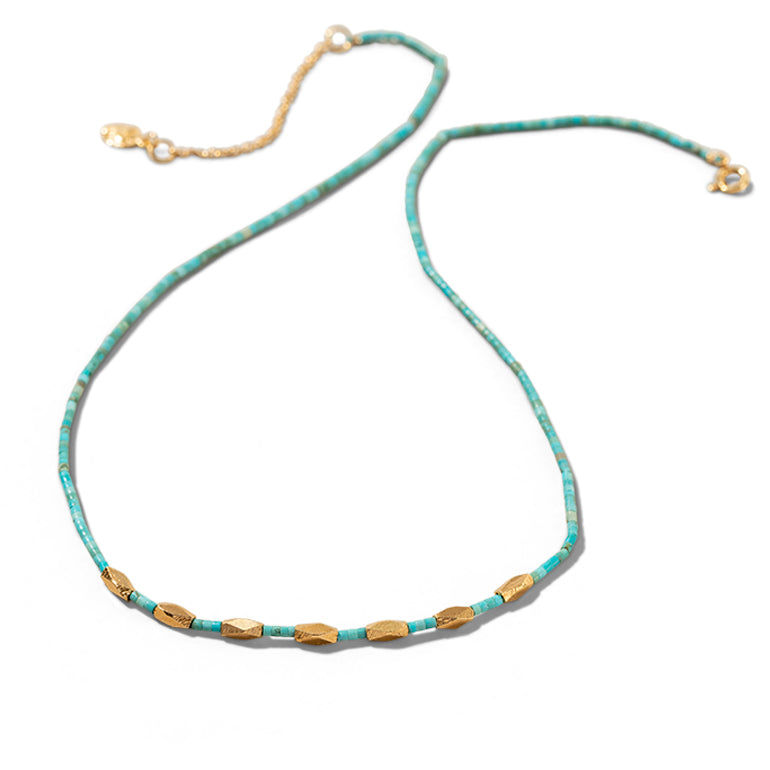 Rhombus Necklace, Turquoise, Gold