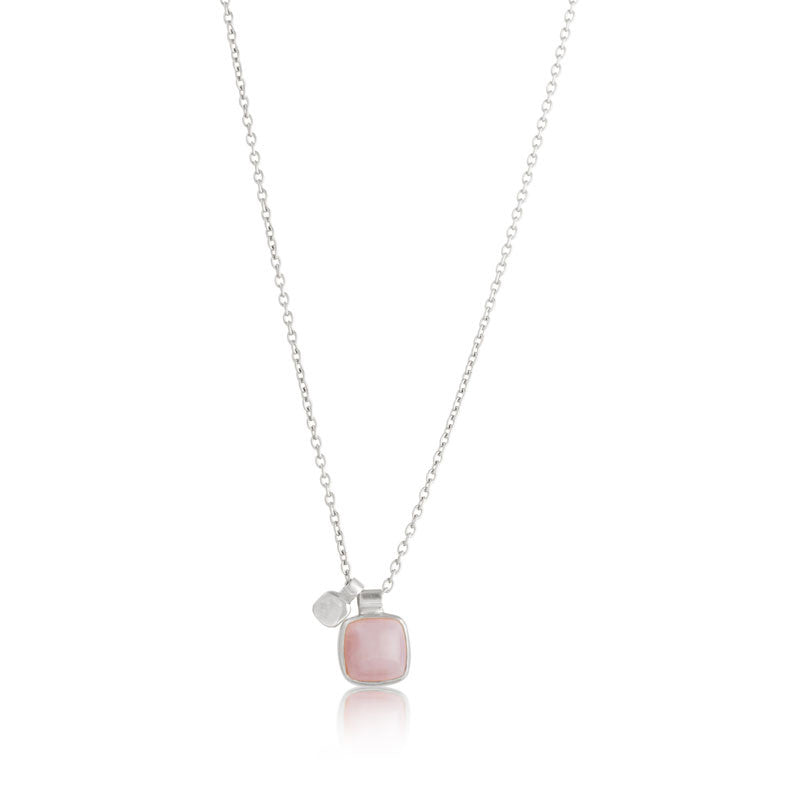 Ariel Pendant Necklace, Pink Opal, Silver