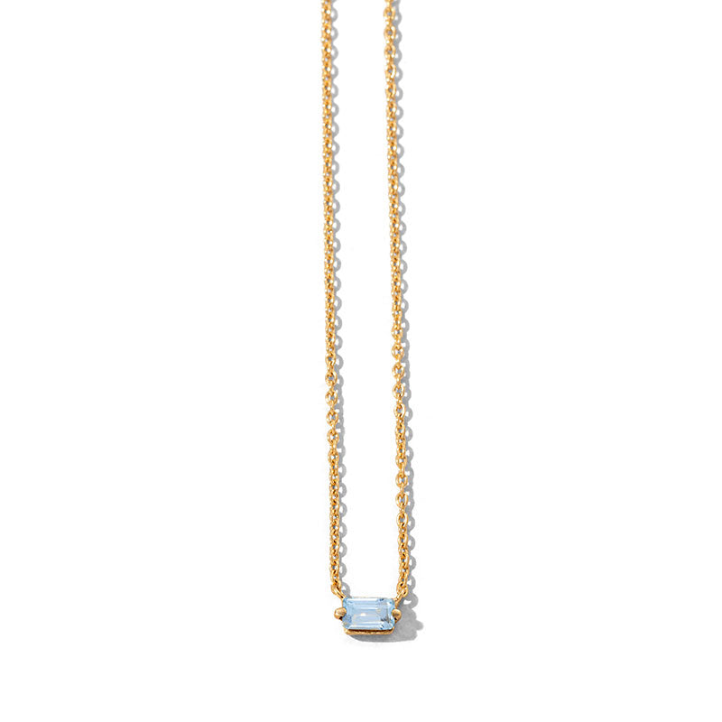 Baguette Mini Necklace, Blue Topaz, 9kt Yellow Gold