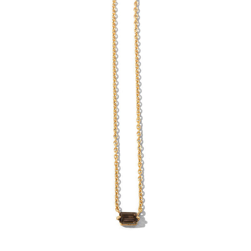 Baguette Mini Necklace, Smokey Quartz, 9kt Yellow Gold