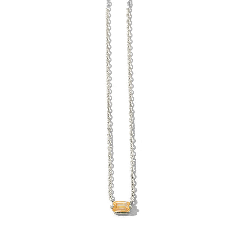 Baguette Mini Necklace, Citrine, Silver