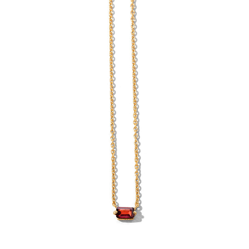 Baguette Mini Necklace, Garnet, 9kt Yellow Gold