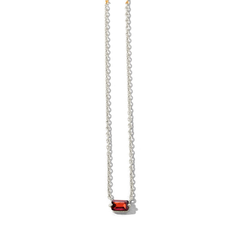 Baguette Mini Necklace, Garnet, Silver