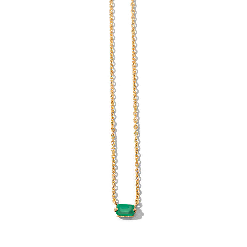 Baguette Mini Necklace, Green Onyx, Gold