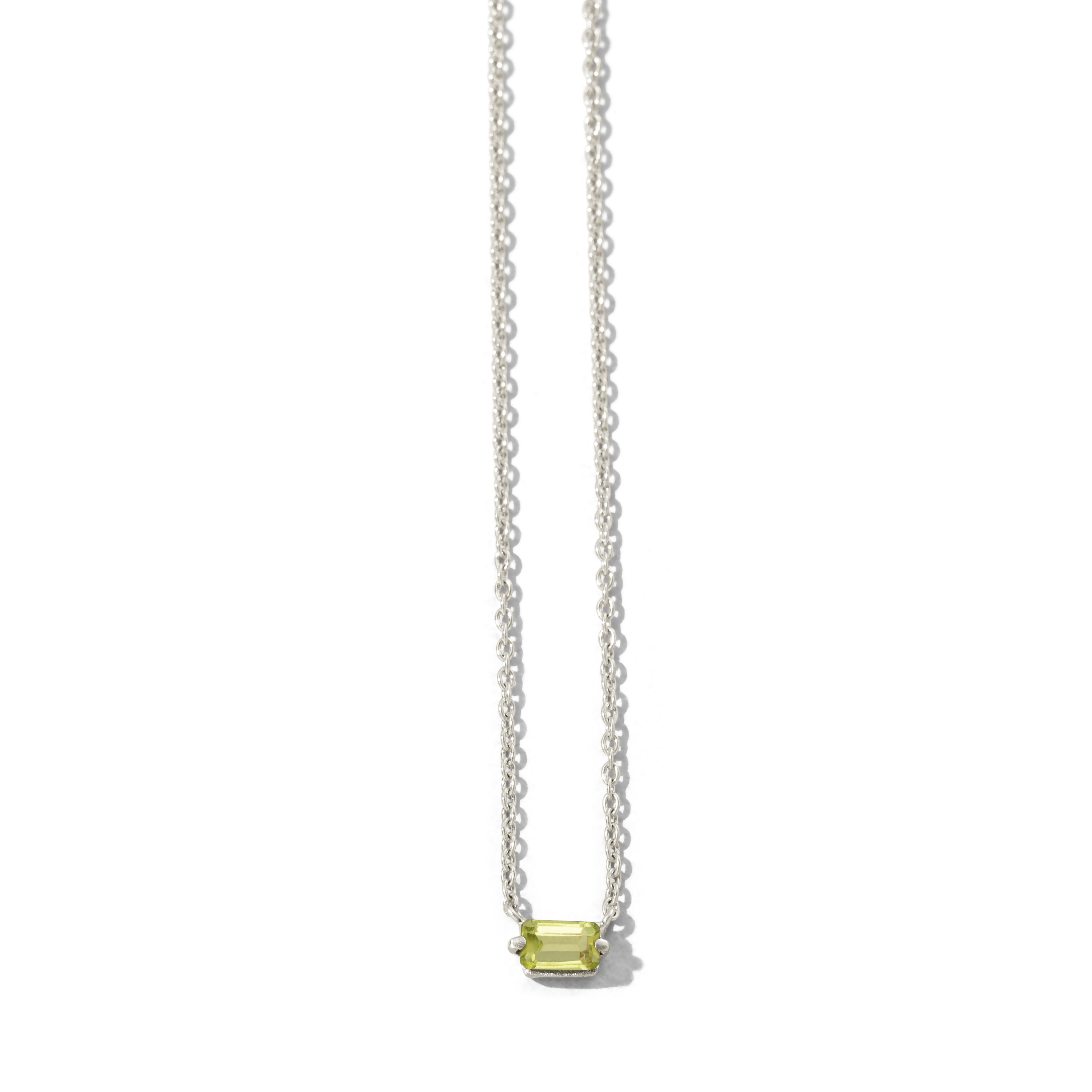 Baguette Mini Necklace, Peridot, Silver