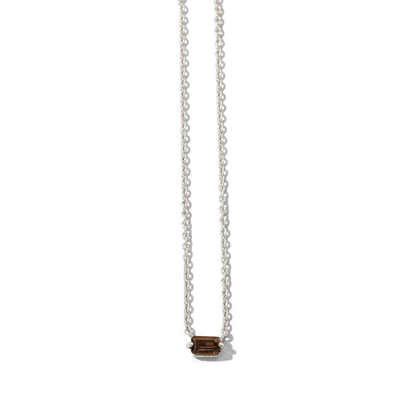 Baguette Mini Necklace, Smokey Quartz, Silver