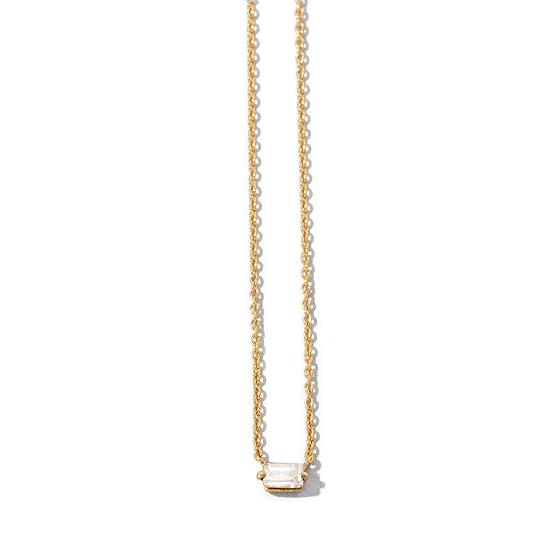 Baguette Mini Necklace, White Topaz, Gold