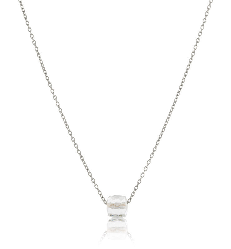 Cube Necklace, Crystal Quartz, Silver