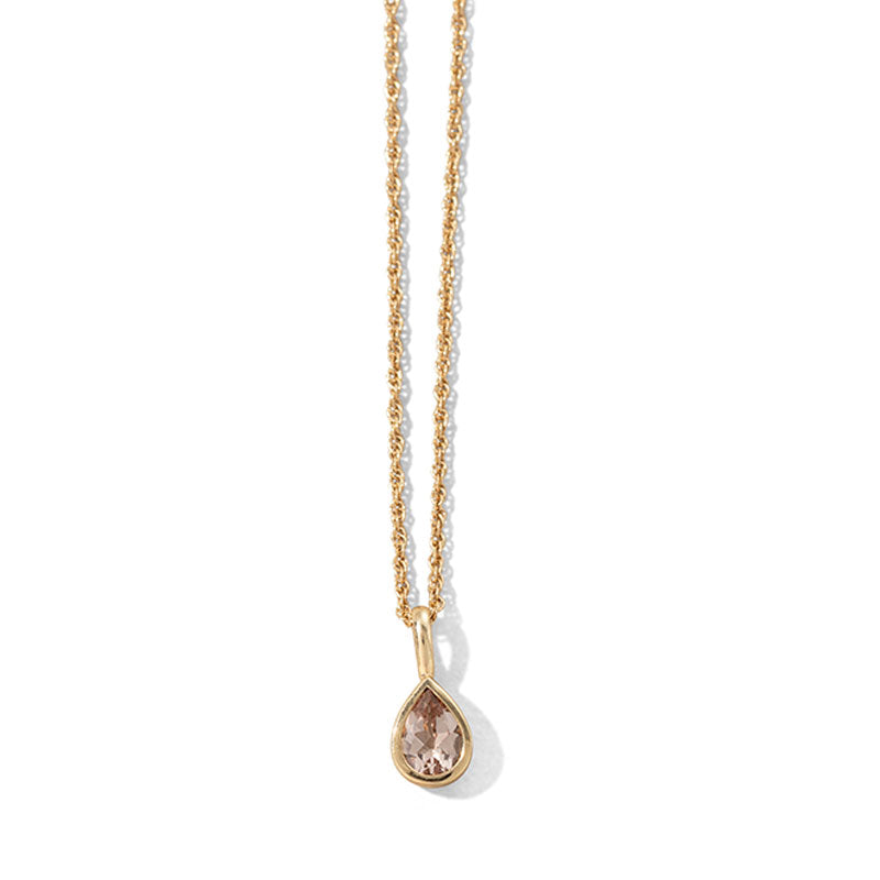 Droplet Necklace, Morganite, 9kt Yellow Gold