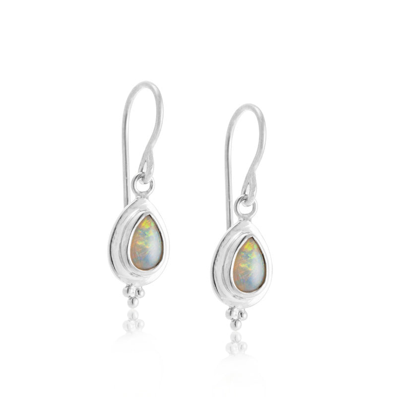 Gaia Earring, White Opal, Silver