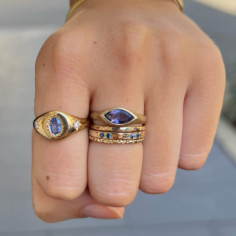 Signet Ring, Blue Sapphire &amp; Diamond, 9kt Yellow Gold