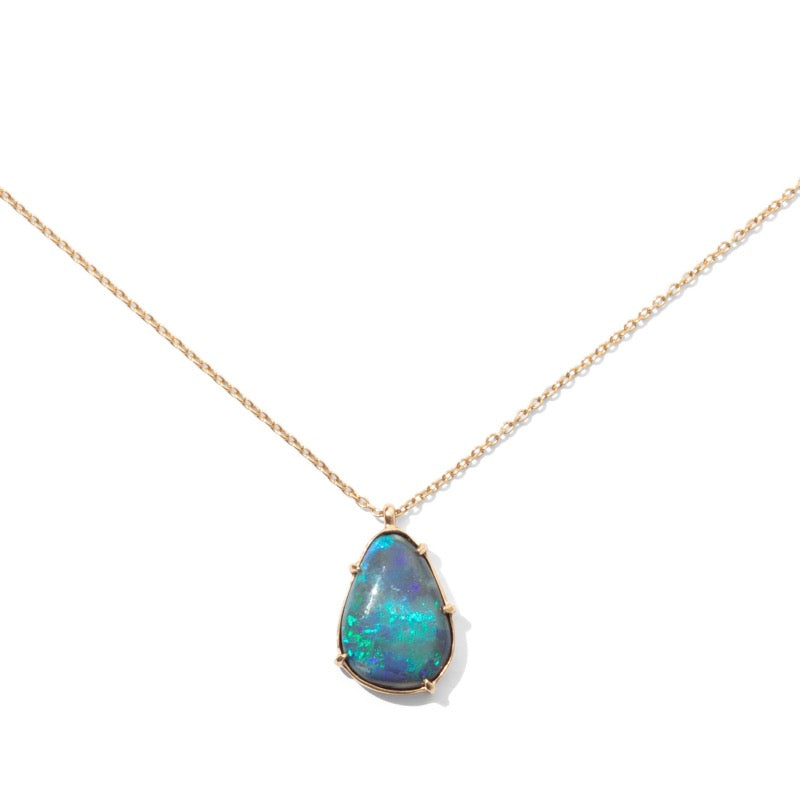 Asymmetric Necklace, Blue Black Opal, 9kt Yellow Gold