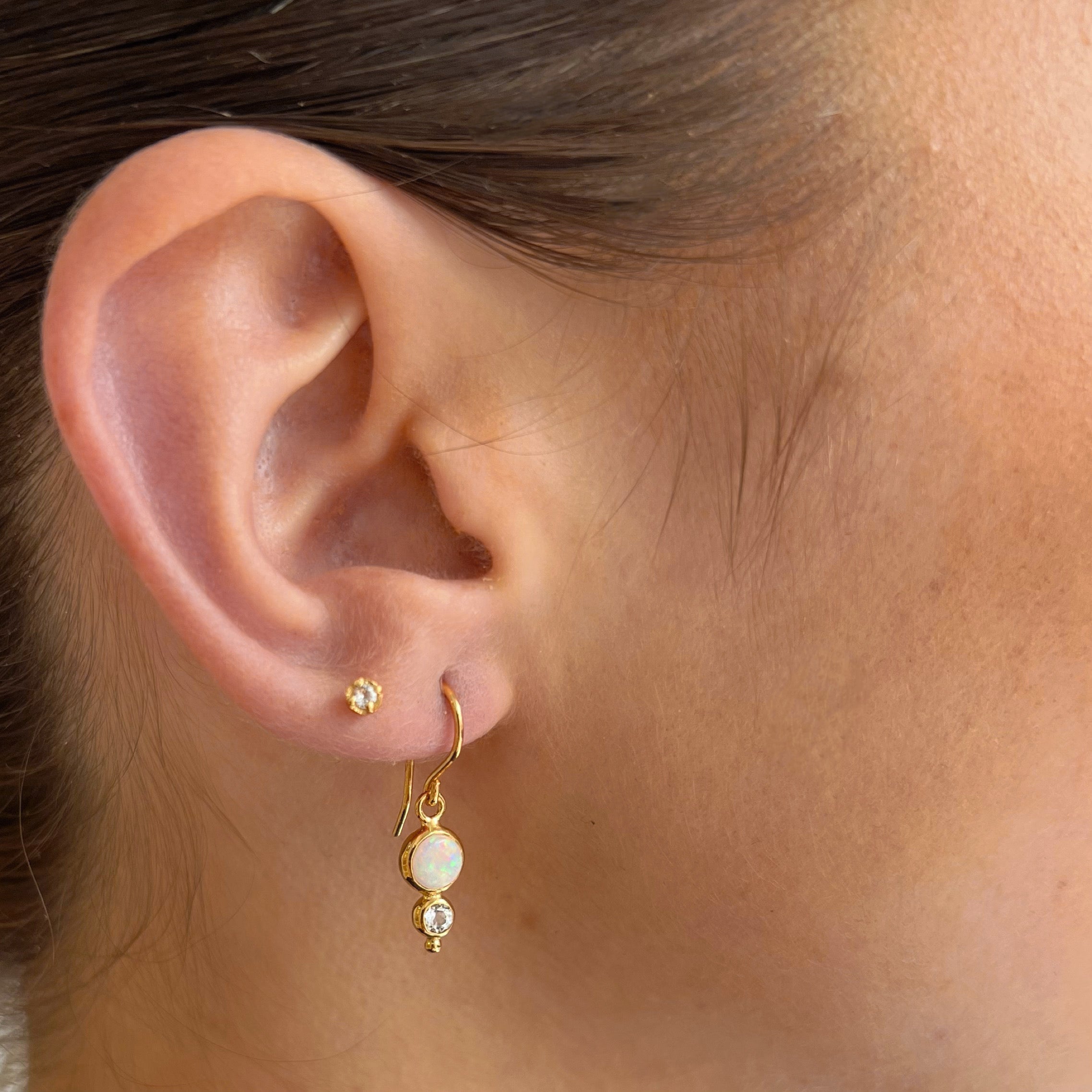 Nebula Earring, White Opal, Gold
