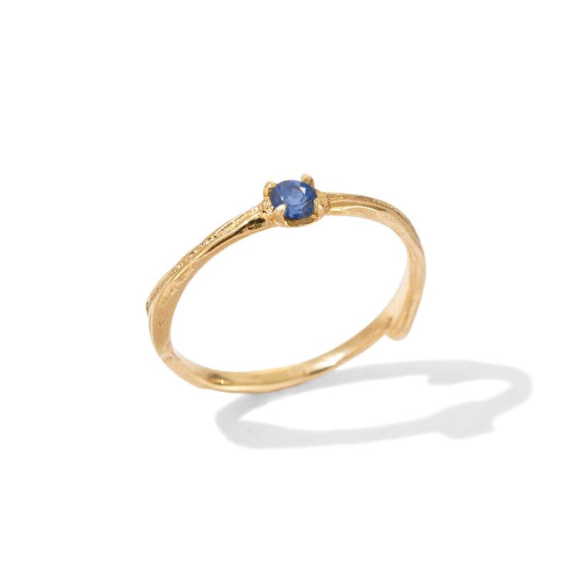 Twig Ring, Blue Sapphire, 9kt Yellow Gold