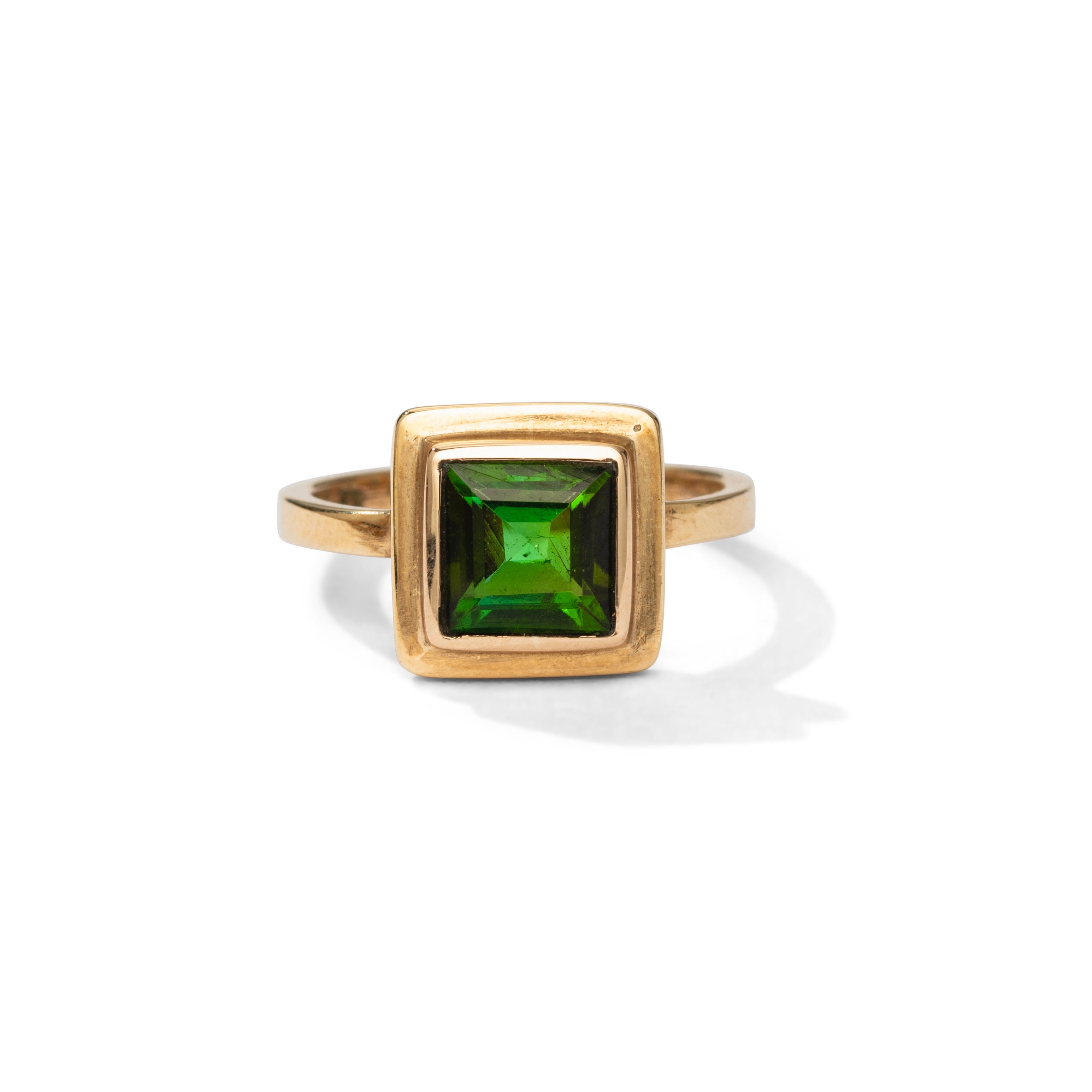 Square Ring, Green Tourmaline, 9kt Yellow Gold