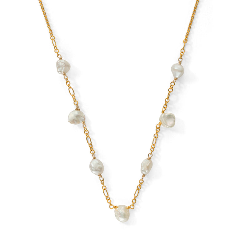Keshi Pearl Collar Necklace, Gold