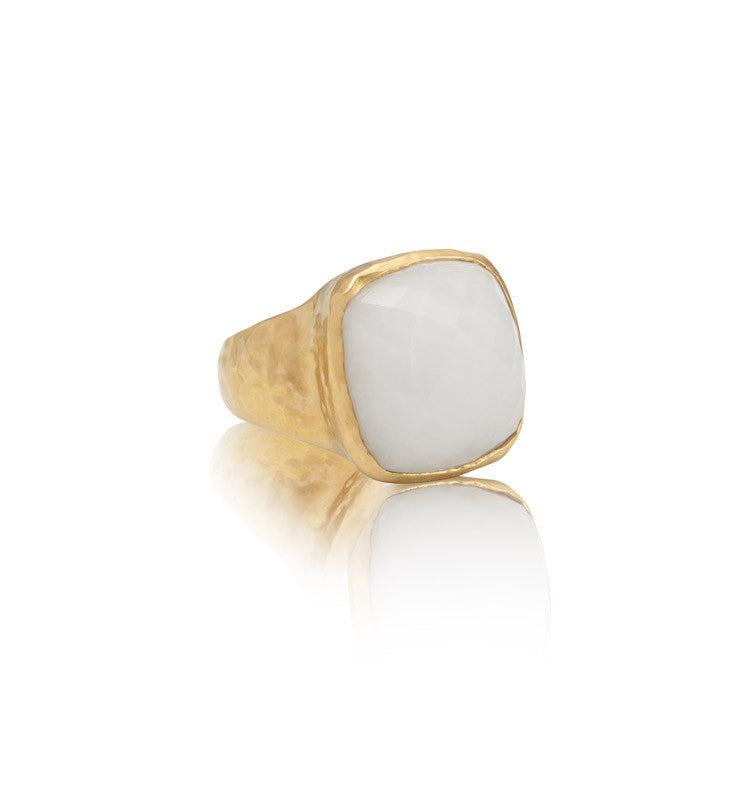 Sabine Ring, White Quartzite, Gold