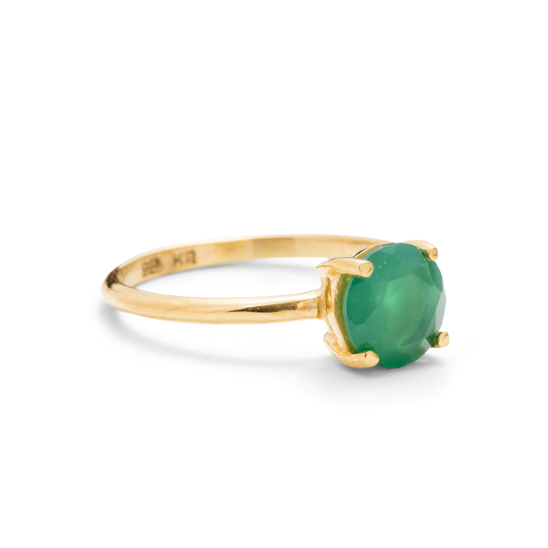 Solitaire Ring, Green Onyx, 9kt Yellow Gold