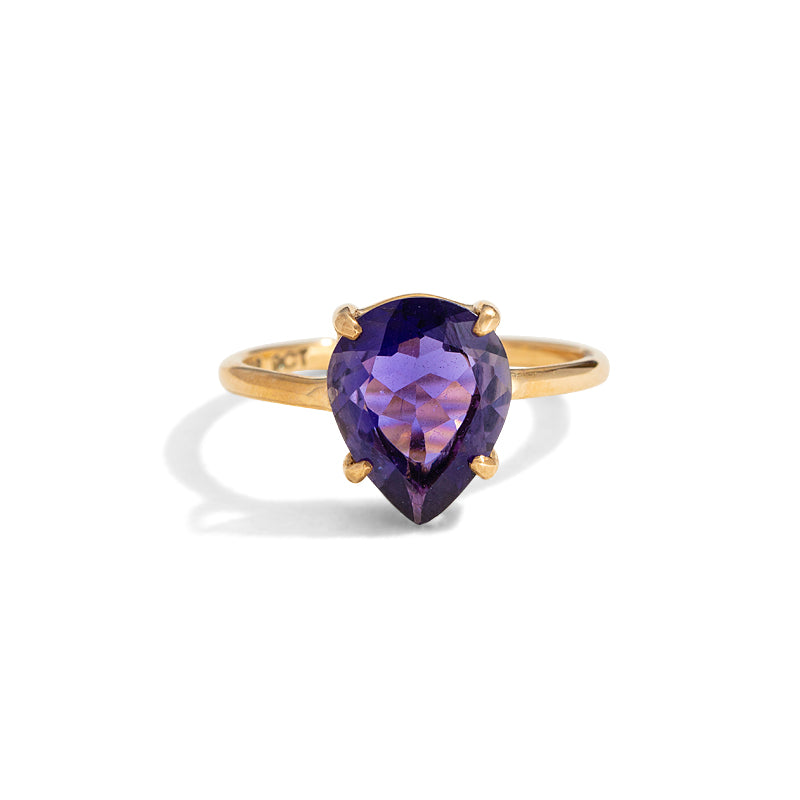Pear Ring, Iolite, 9kt Yellow Gold